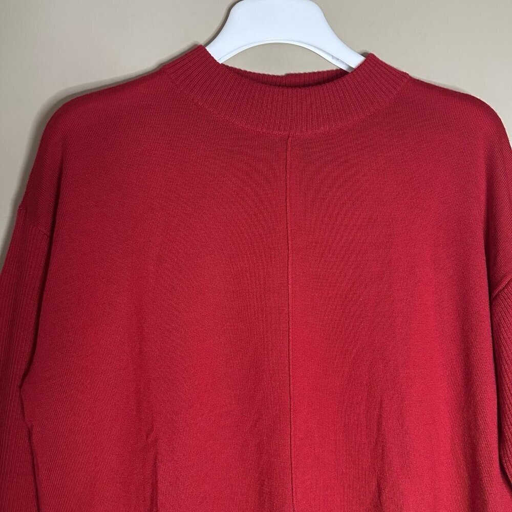 Talbots 100% Merino Wool Red Mock Neck Sweater Women Petite XL PXL Tunic Ribbed - Picture 6 of 8